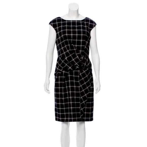 David Meister Black Plaid Cap Sleeve Sheath Dress 8 M Scoop Neck Career Work - Picture 1 of 11
